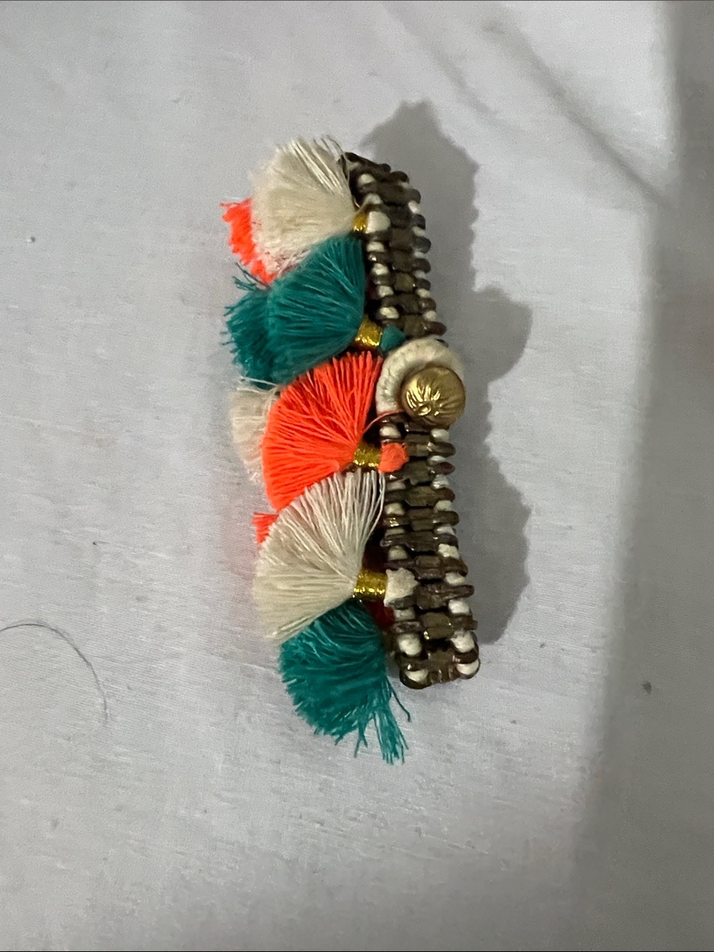 Boho Tassel Hair Clip with Teal, Coral & Cream Accents